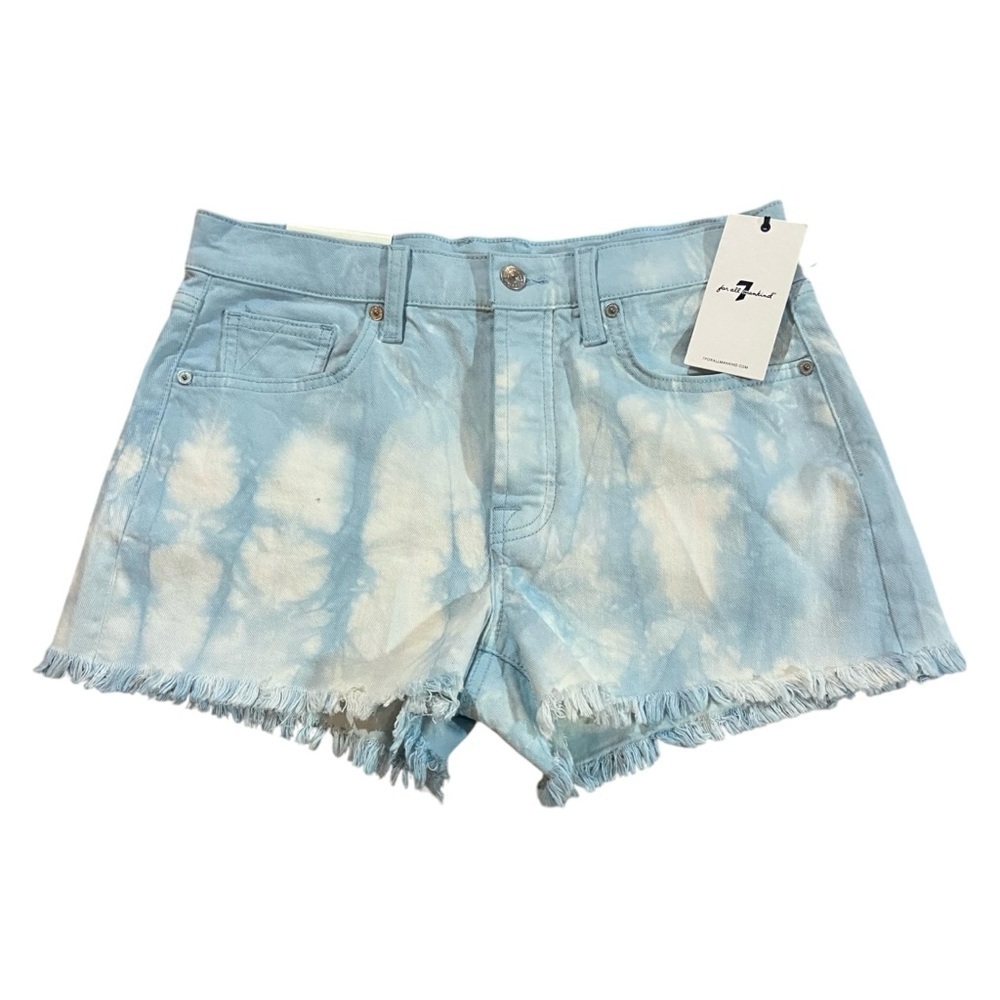 7 For All Mankind Light Blue Tie-Dye Denim Shorts
